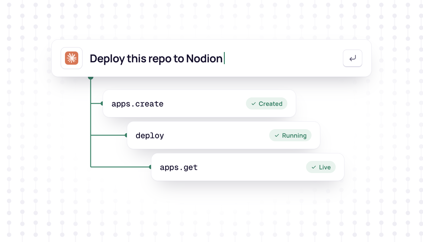 Chat in which a coding agent deploys an app to Nodion