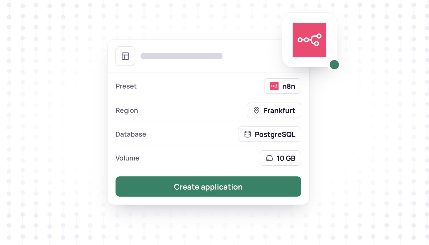Create form for an n8n app with database and volume